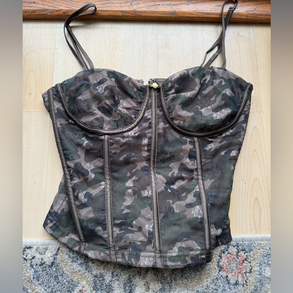 Camo Bustier Corset Top - Olive & Brown- SZ M